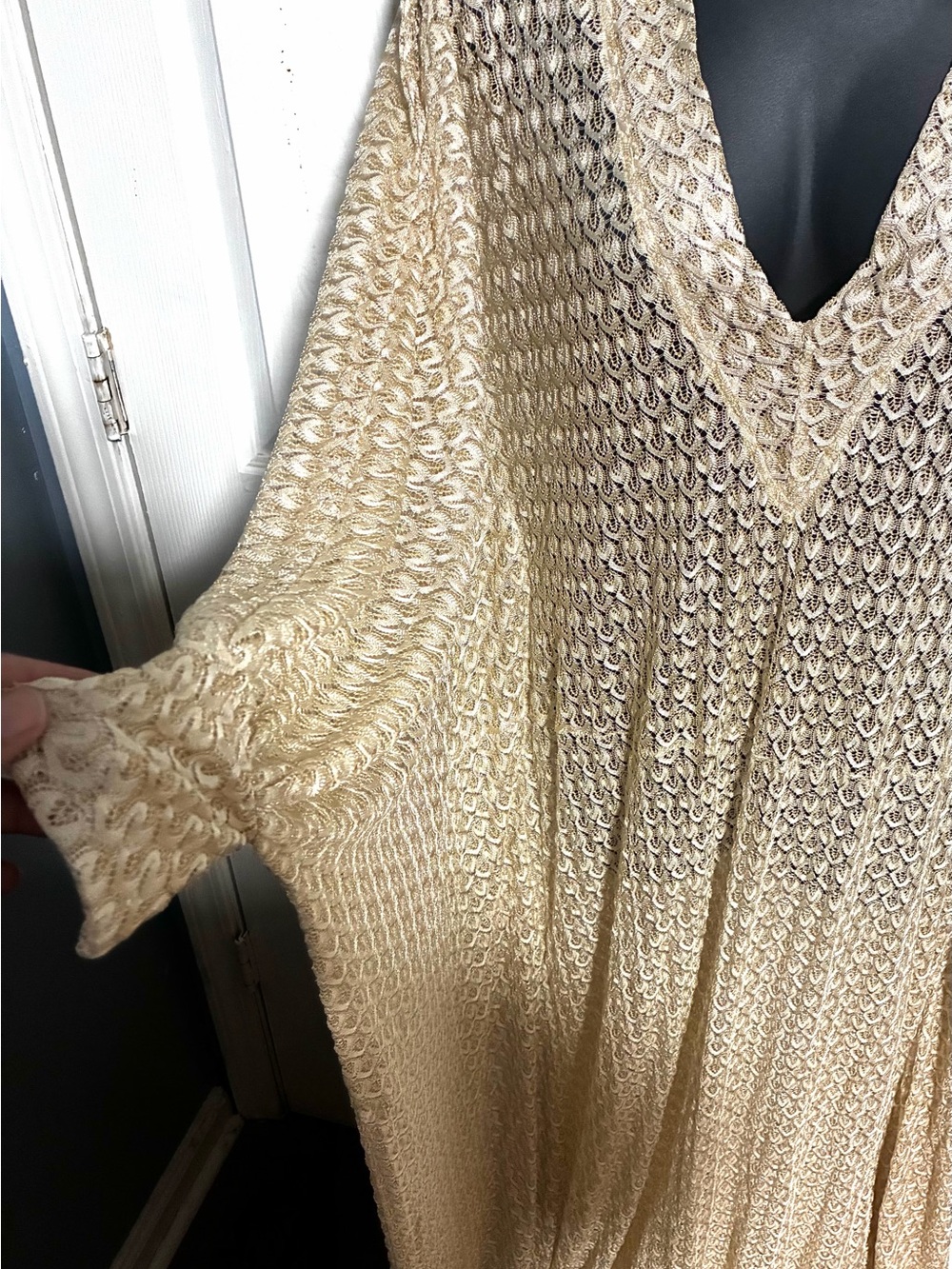 Fashion to Figure Beige Maxi Dress with Deep V-Neck - Picture 6 of 9